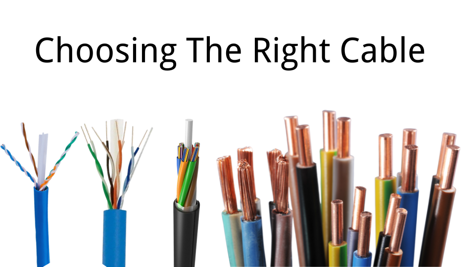 A flowchart illustrating how to select the right communication cable based on specific requirements and applications