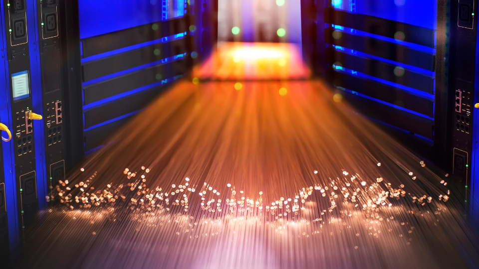 A diagram showing how data signals travel through copper and fiber optic cables